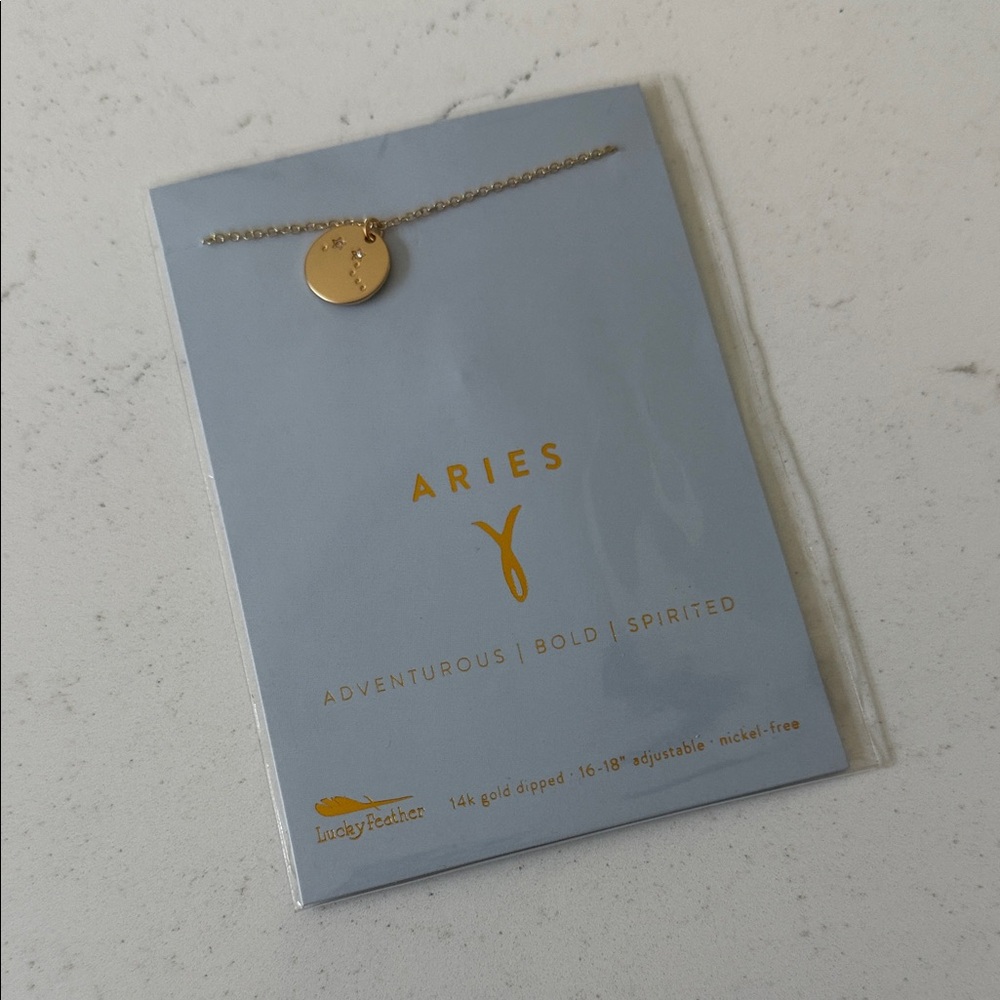 Lucky Feather Aries Gold Zodiac Necklace